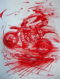 MOTO CROSS N°1(dessin calligraphique d'Ibara à l'encre rouge)
